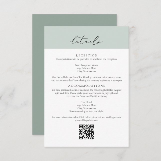 Convite CARMEN Green Passport Style Wedding QR Detail Card (Frente/Verso)