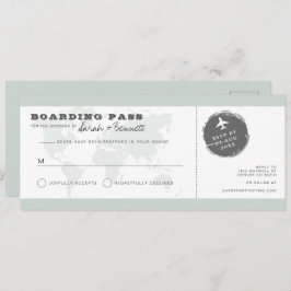 Convite CARMEN Green World Map Boarding Pass RSVP Card