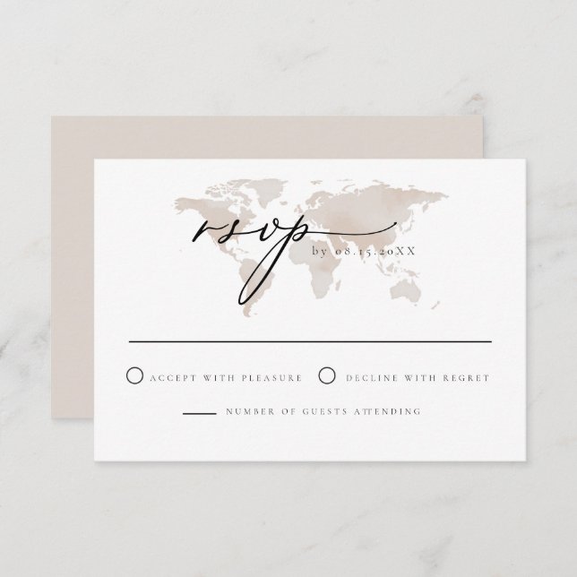 Convite Carmen - Viagem Watercolor Map Adventure RSVP (Frente/Verso)