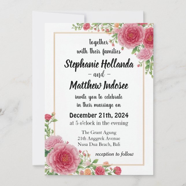 Convite Carnação Significado - Símbolos do Amor - Casament (Frente)