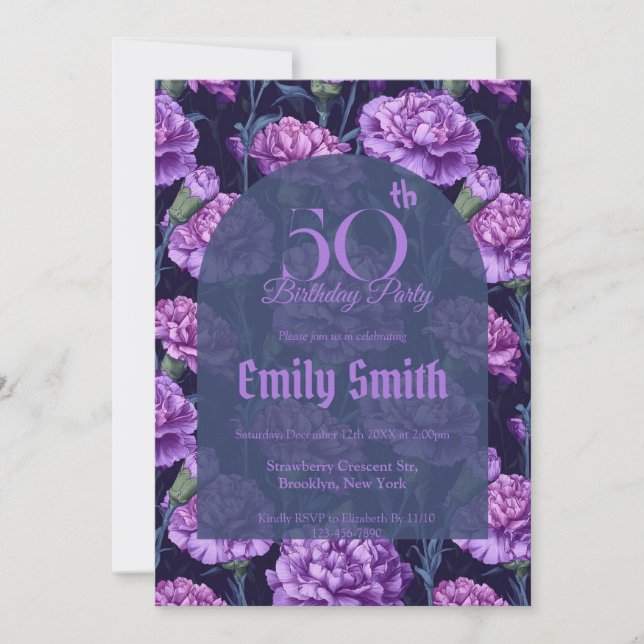 Convite Carnation Chic Brilho Personalizado de Aniversário (Frente)