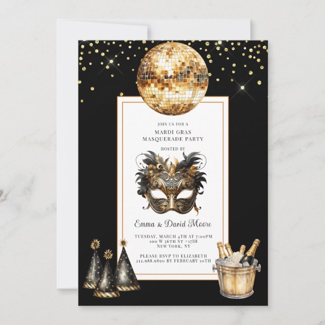 Convite Carnaval 2026 Brilho Dourado Preto (Frente)