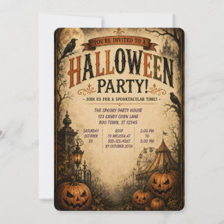 Convite 🎃🕯️ Carnaval Assombrado Vintage Halloween 🦇✨