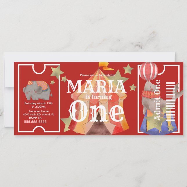 Convite Carnaval Circus Birthday Ticket Party (Frente)