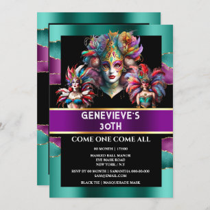 Convite Carnaval de mardi gras mascara penas