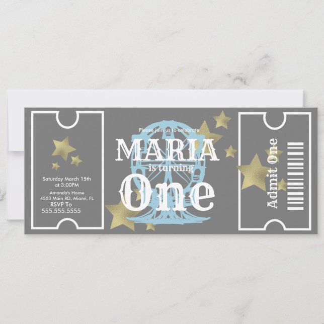 Convite Carnaval Ferris Wheel - Cinza do Partido de Aniver (Frente)