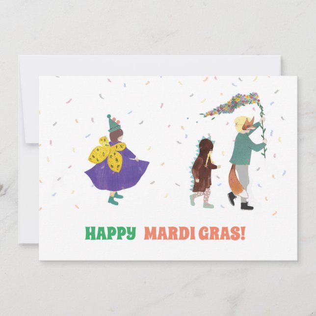 Convite Carnaval Infantil Mardi Gras Ilustração de Primave (Frente)