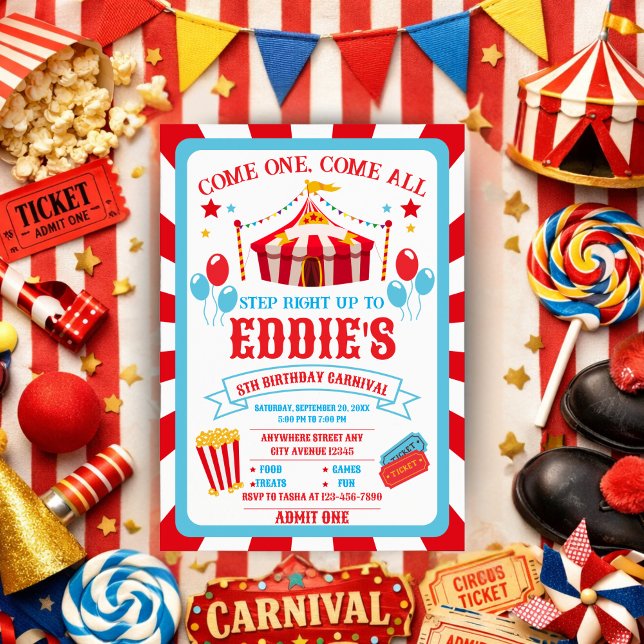 Convite Carnival Birthday Invitation, Circus Invitation  (Criador carregado)