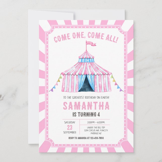 Convite Carnival Circus Birthday Invitation (Frente)