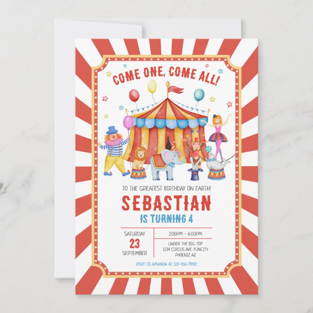 Convite Carnival Circus Birthday Invitation (Frente)