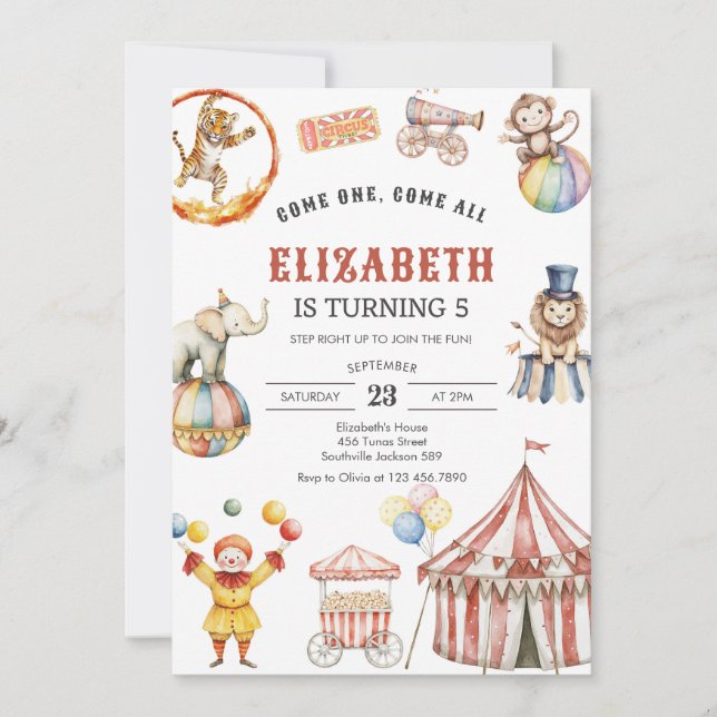 Convite Carnival Circus Birthday Invitation (Frente)