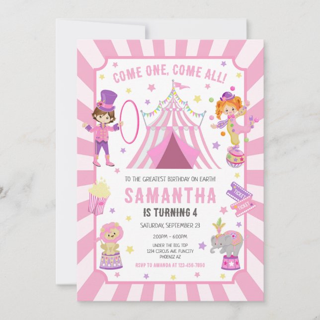 Convite Carnival Circus Birthday Invitation (Frente)