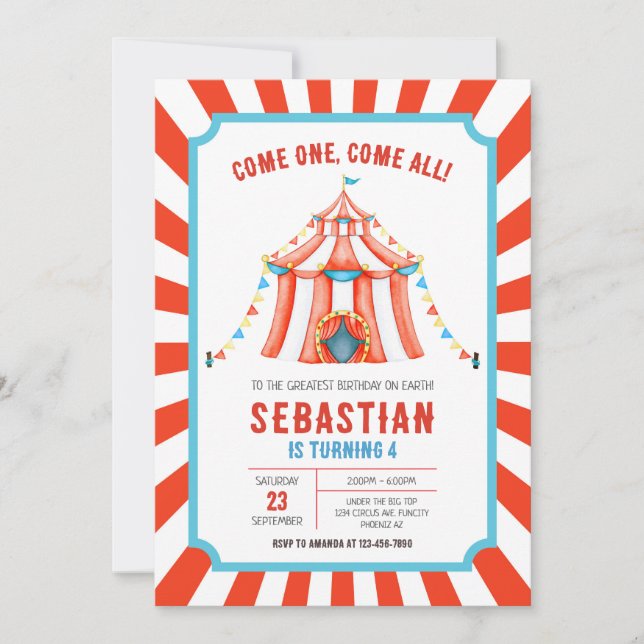 Convite Carnival Circus Birthday Invitation (Frente)