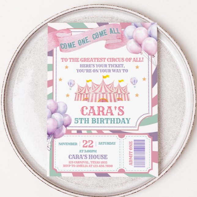 Convite Carnival Circus Birthday Party  (Carnival Circus Party Invitation)