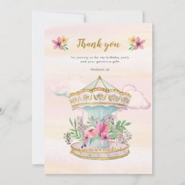 Convite Carousel Birthday, obrigado carta