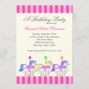 Convite Carousel Birthday Pink