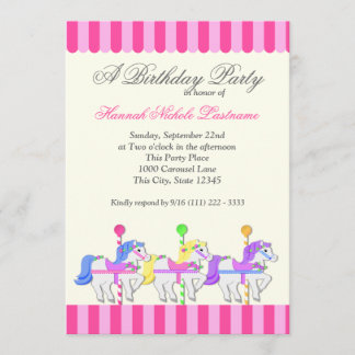 Convite Carousel Birthday Pink