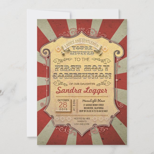 Convite Carousel First Holly Communion (Frente)