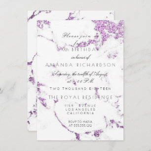 Convite Carrara White Marble Purple Lavend Glitter Elegant