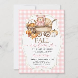Convite Carrinho de Bebê Pink Bear Fall Baby Shower