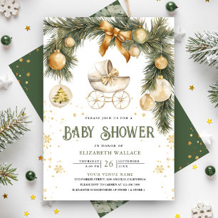 Convite Carrinho de Bebê Rústico Boho Inverno Natal