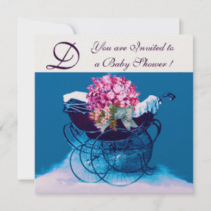 CONVITE CARRINHO DE BEBÊ VINTAGE COM FLORES CHÁ DE BEBÊ MO
