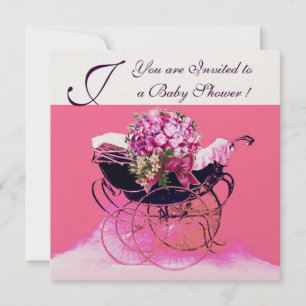 CONVITE CARRINHO DE BEBÊ VINTAGE COM FLORES CHÁ DE BEBÊ MO