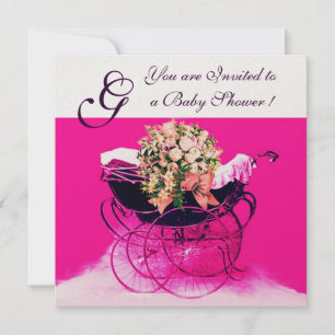 CONVITE CARRINHO DE BEBÊ VINTAGE COM FLORES CHÁ DE BEBÊ MO