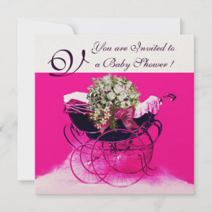 CONVITE CARRINHO DE BEBÊ VINTAGE COM FLORES CHÁ DE BEBÊ MO
