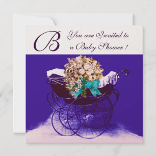 CONVITE CARRINHO DE BEBÊ VINTAGE COM FLORES CHÁ DE BEBÊ MO