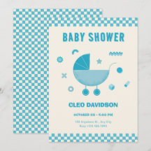 Carrinho de bebê xadrez azul presente de baby show
