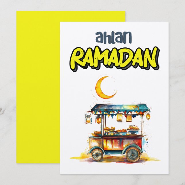 Convite Carrinho de Comida da Rua Árabe Ramadã com Lantern (Frente/Verso)