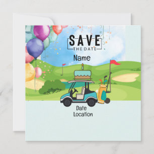 Convite Carrinho de golfe com aniversário Salve data para 