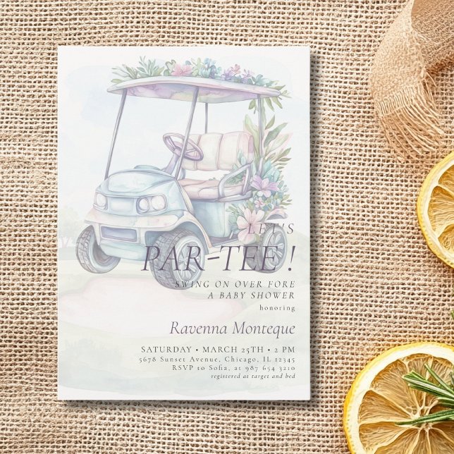 Convite Carrinho de Golfe em Aquarela Chá de Bebê Par-Tee (Criador carregado)