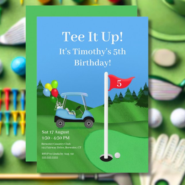 Convite Carrinho de Golfe Infantil no Curso de Aniversário (Criador carregado)