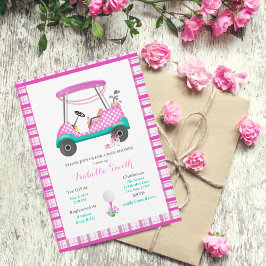 Convite Carrinho de Golfe Rosa Com Suprimentos para Bebê C