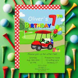 Convite Carrinho de Golfe Vermelho de 7 Bonito