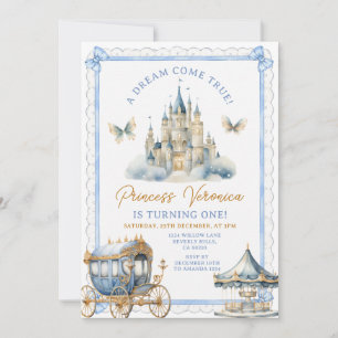 Convite Carrinho de Passeio do Castelo da Princesa Azul de