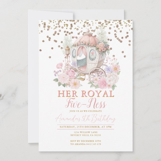 Convite Carrinho Floral Rosa Princesa Aniversário (Frente)