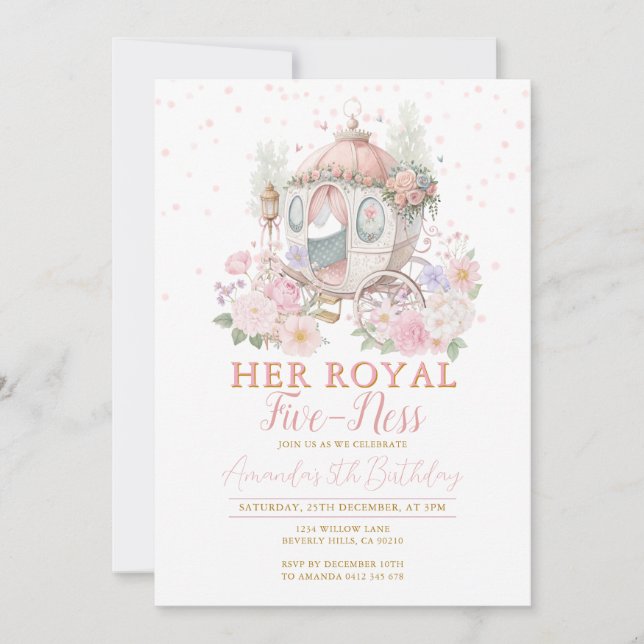 Convite Carrinho Floral Rosa Princesa de Aniversário (Frente)