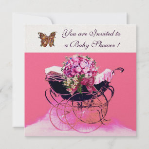 CONVITE CARRINHO VINTAGE COM FLORES,BORBOLETAS CHUVA DE BE