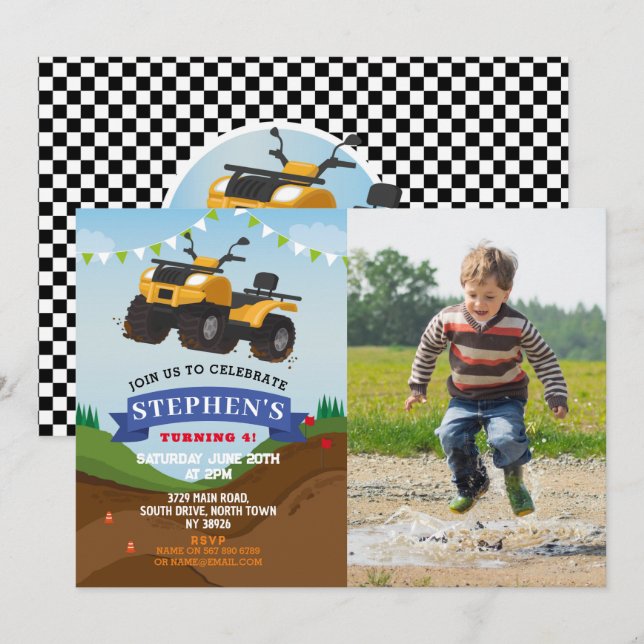 Convite Carro-Caminhão de Festa de aniversário Quad Bike G (Frente/Verso)