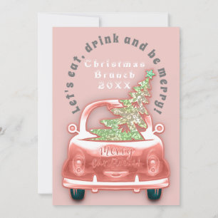 Convite Carro Caminhão Feliz Natal Brunch Jantar Rosa