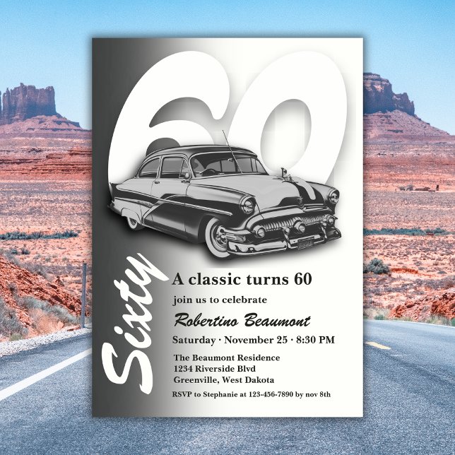 Convite Carro Cinza Clássico Completa 60 Anos (Criador carregado)