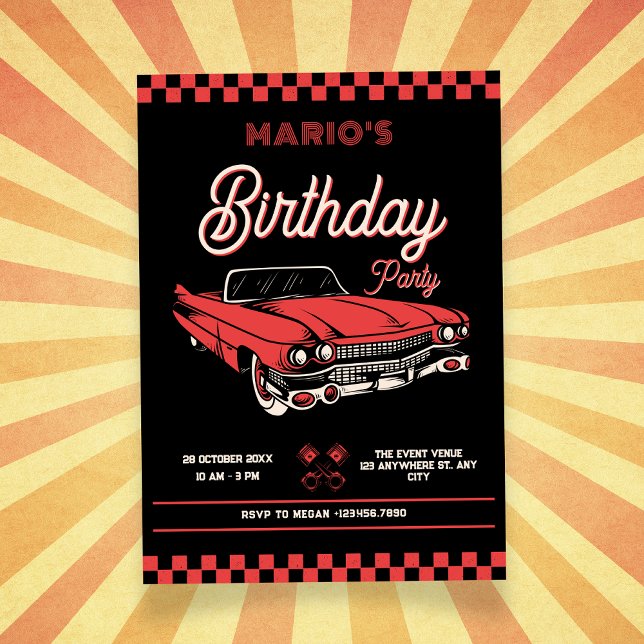 Convite Carro clássico vintage de aniversário (Criador carregado)