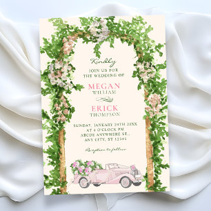Convite Carro de casamento aquarela