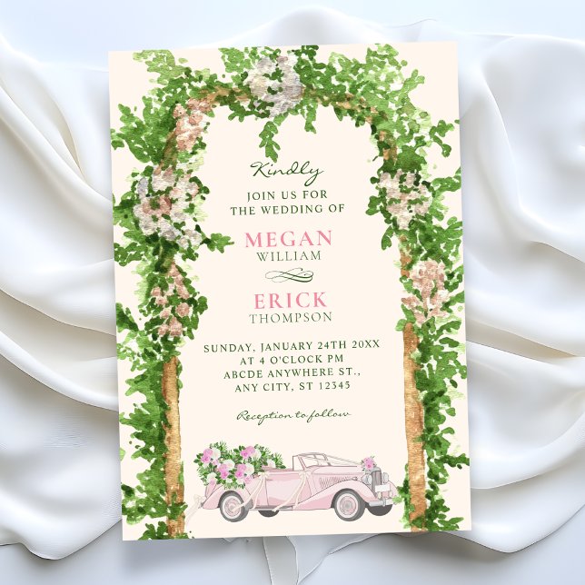 Convite Carro de casamento aquarela (Criador carregado)