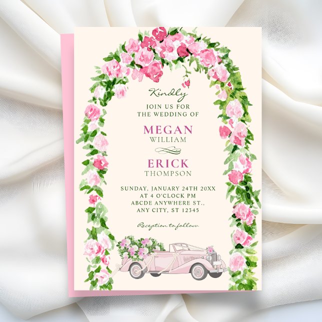 Convite Carro de casamento com floral aquarela (Criador carregado)