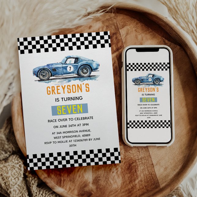 Convite Carro de Corrida Azul dos Meninos Legal Aniversári (Criador carregado)