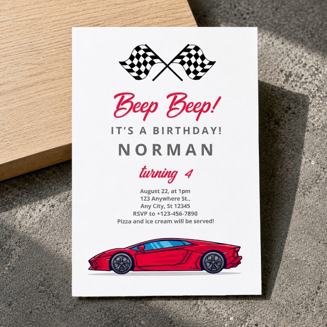 Convite Carro de Corrida de Aniversário Personalizado para (Custom Birthday Race Car for Boys Invitation, 4th Birthday Invitatio)